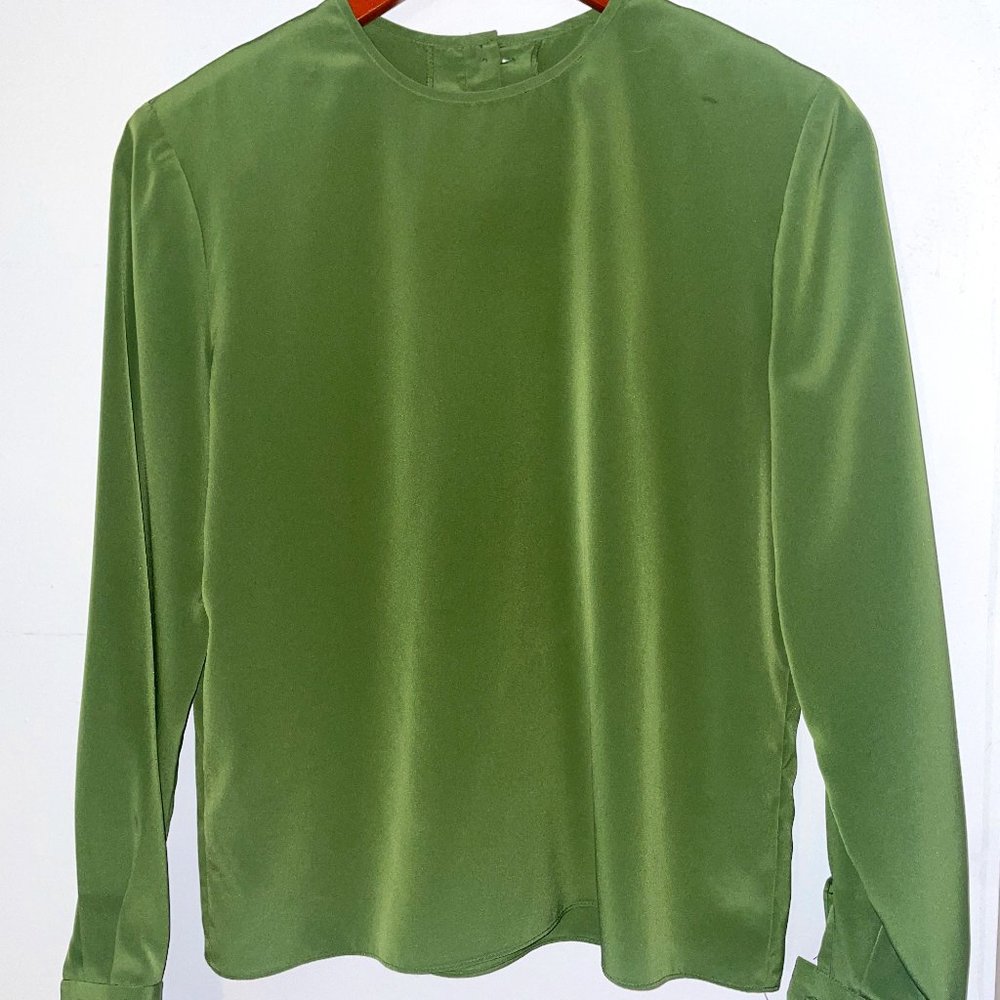 Vintage 1980s - Kasper and Company - Silky Green Blouse - Size 4P